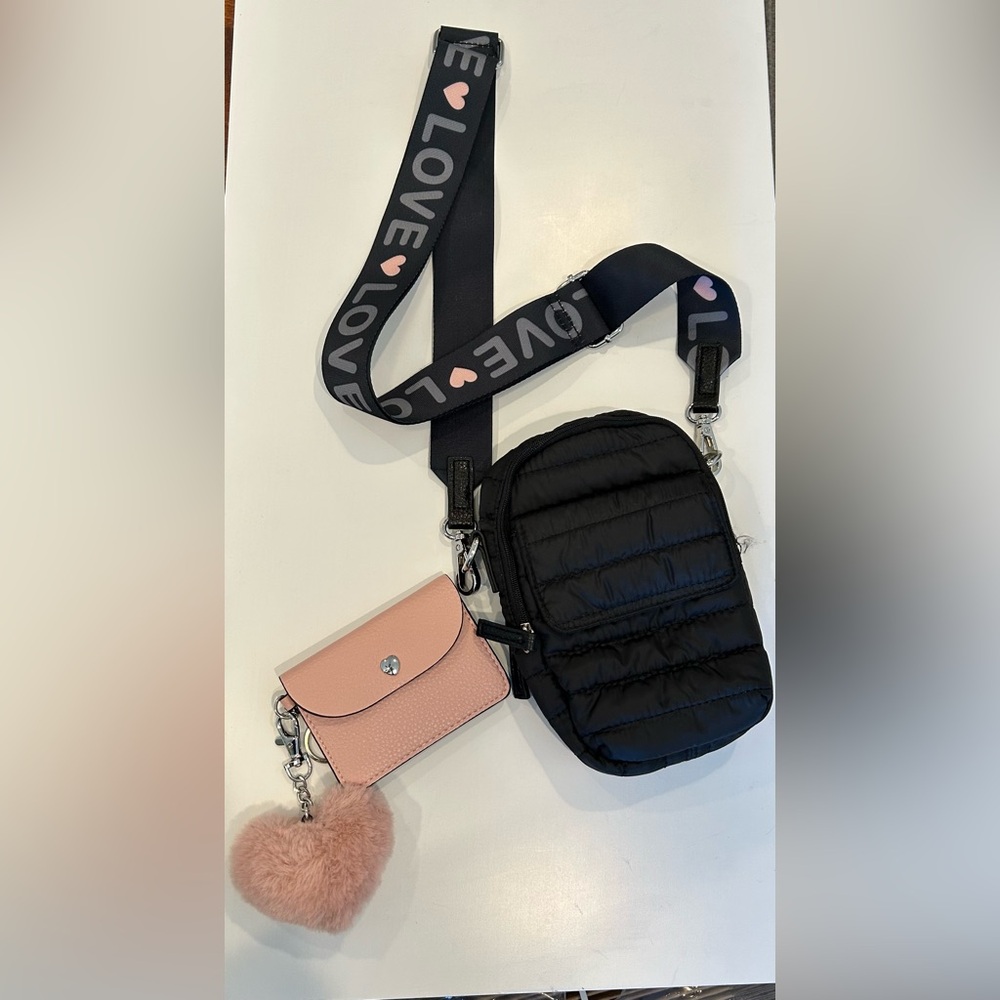 Isaac Mizrahi Cultivate Kindness Quilted Crossbody + Pink Wallet & Heart Charm🩷